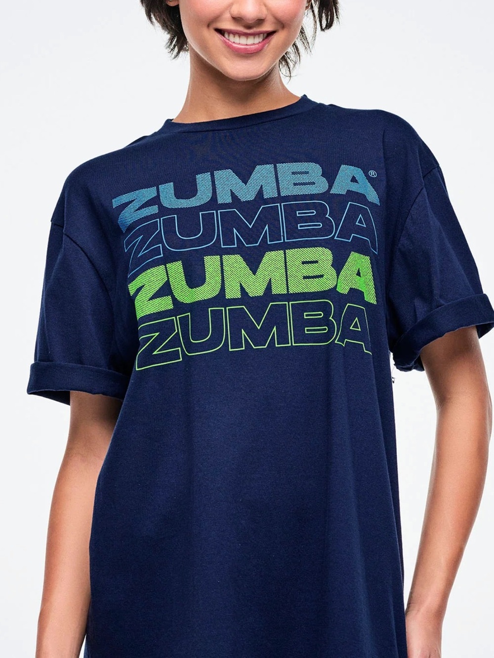 Zumba Fitness Navy Tee with Blue and Green Stacked Logo